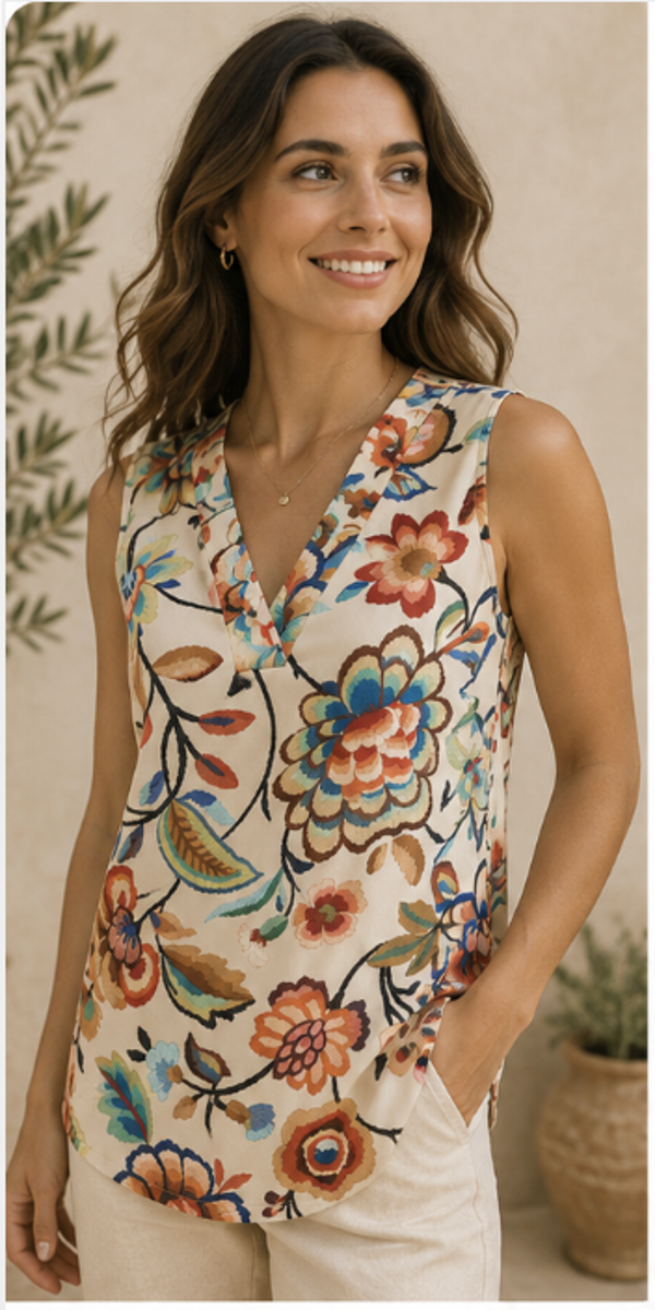 MI PIACE - Travel Top Mouwloos Embroidered Bloom Multicolour
