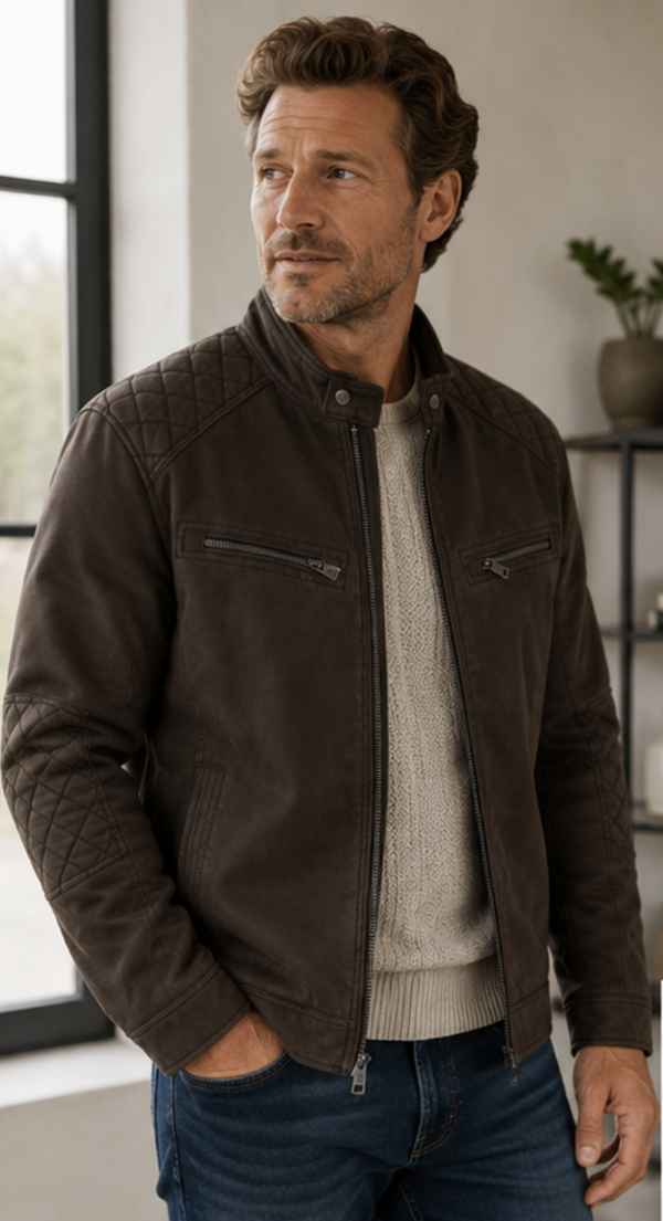 Tom Tailor Faux Velour Touch Leather Jacketdonker bruin