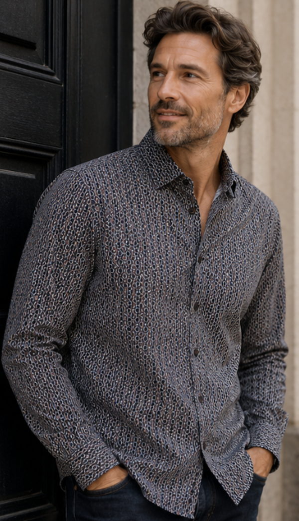No Excess Shirt Jersey Allover Printed Dusty Blue