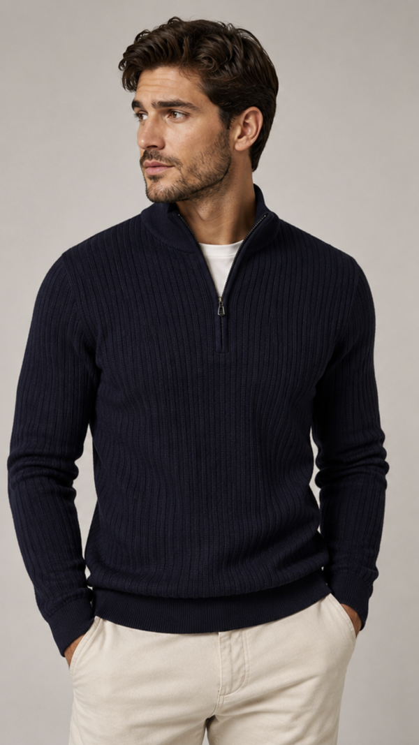 No Excess Pullover Half Zip Drop Needle Dark Blue