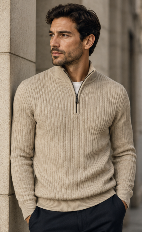 No Excess Pullover Half Zip Drop Needle Stone