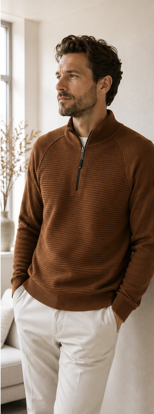 Tom Tailor minimal structured troyer knit - Bright Camel Brown