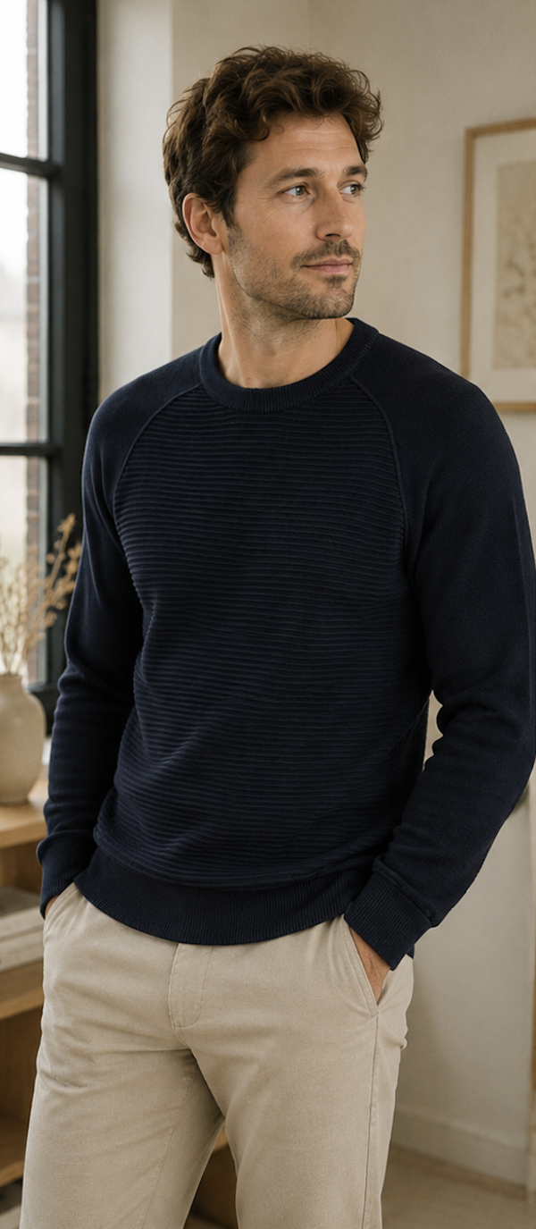 Tom Tailor Ottoman Structured Crew Neck Trui Navy