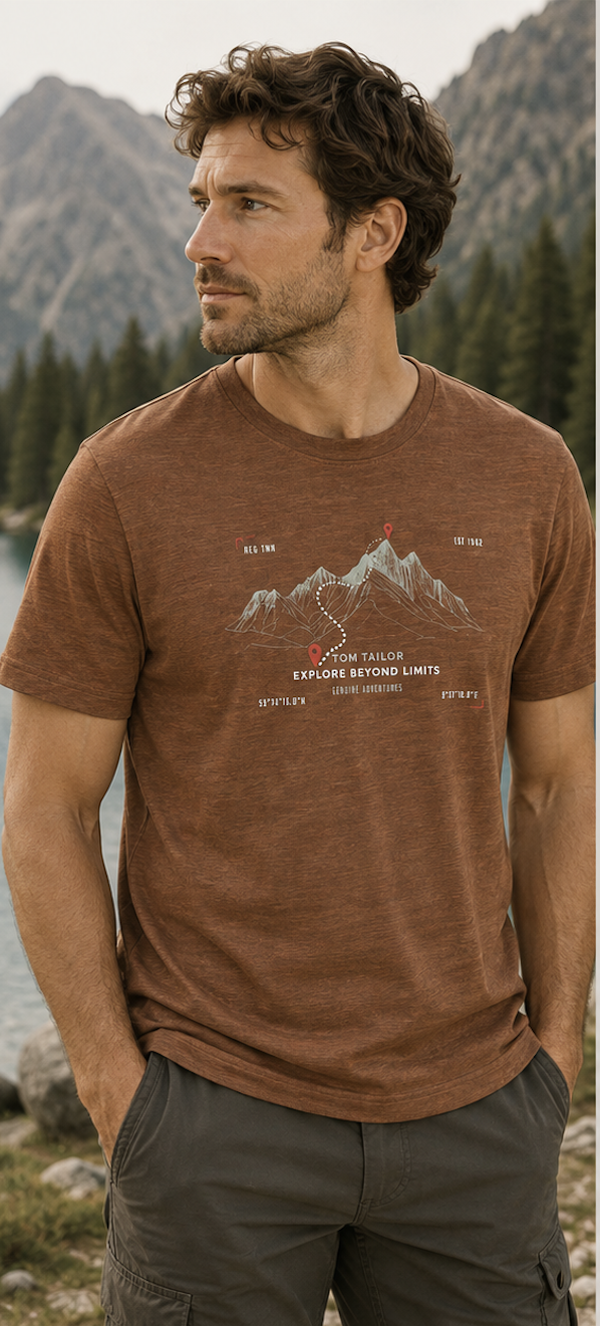 Tom Tailor Printed T-Shirt Brown Olive