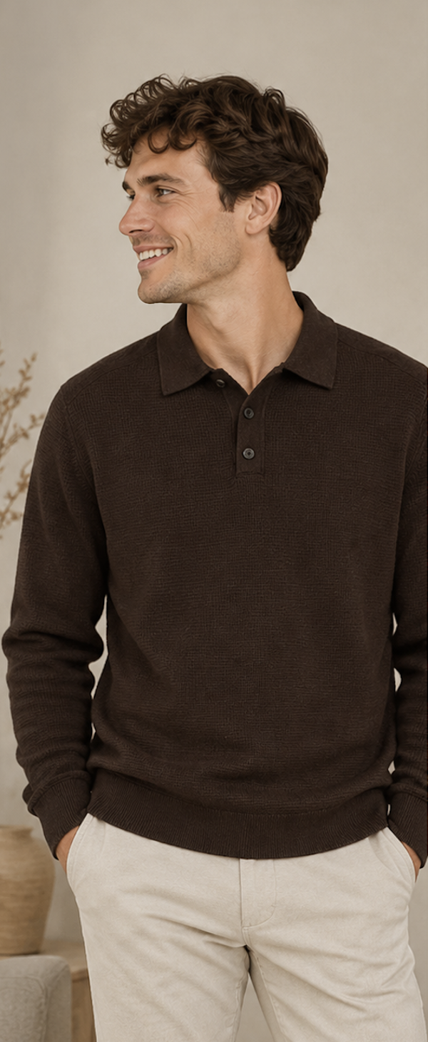 Tom Tailor Structured Knit Polo Dark Chocolate