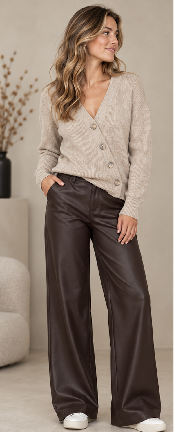 ONLY ONLSMOOTH High Waist Faux Leather Wide Leg Pantalon