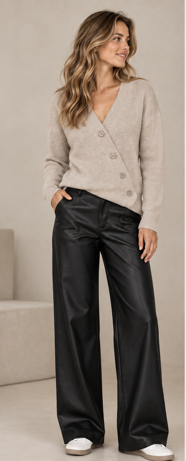 ONLY ONLSMOOTH High Waist Faux Leather Wide Leg Pantalon