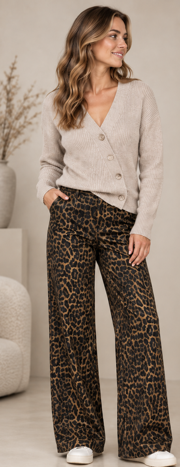 Iz Naiz Wide Leg Pantalon Leopard