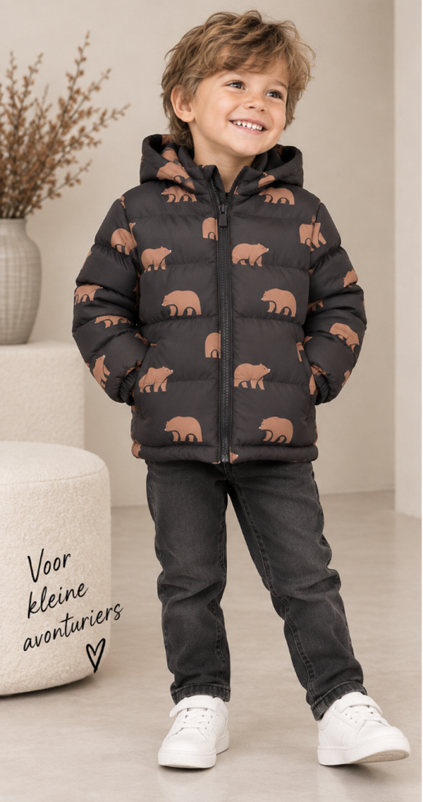 Blue Seven Mini Winterjas Antraciet Met Berenprint