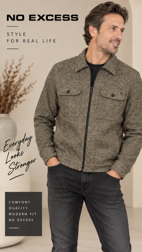 No Excess Overshirt Full Zip Woolblend Melange