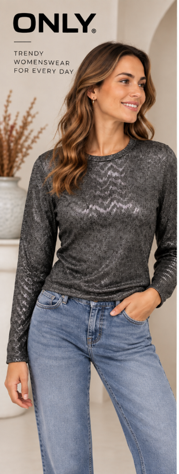 ONLY Onlmirinda Glitter Top met Lange Mouwen