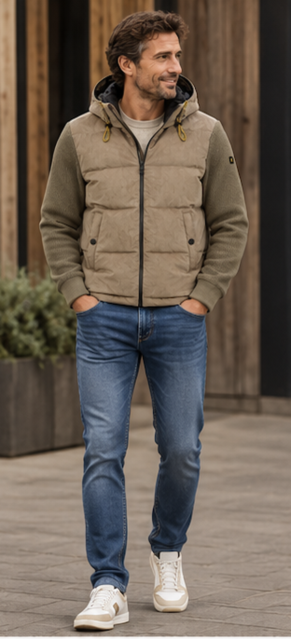 No Excess Corduroy Knitted Mix Jas met Capuchon - Mud