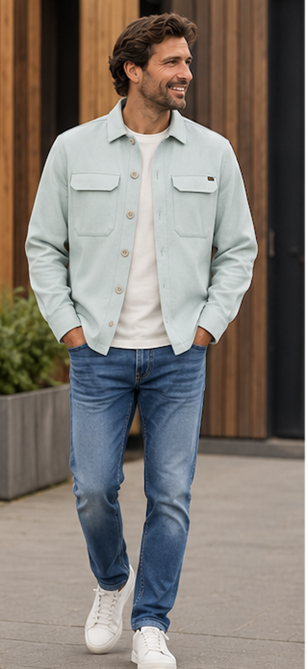 No Excess Melange Twill Overshirt - Dusty Blue