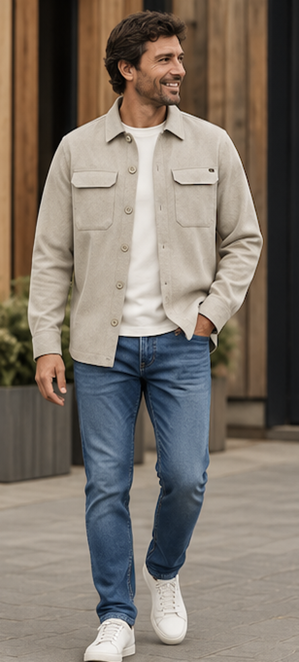 No Excess Melange Twill Overshirt - Light Brown