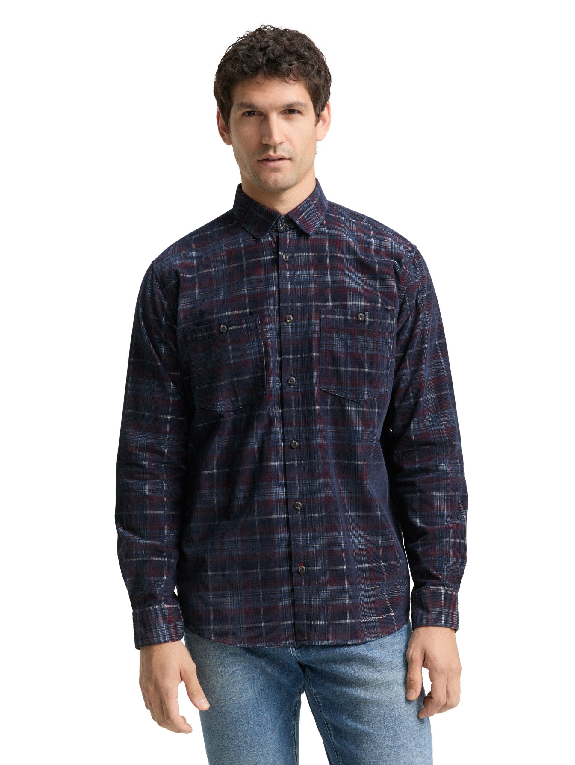 Tom Tailor Corduroy overhemd 38918 Navy Red Cord Check 1048427