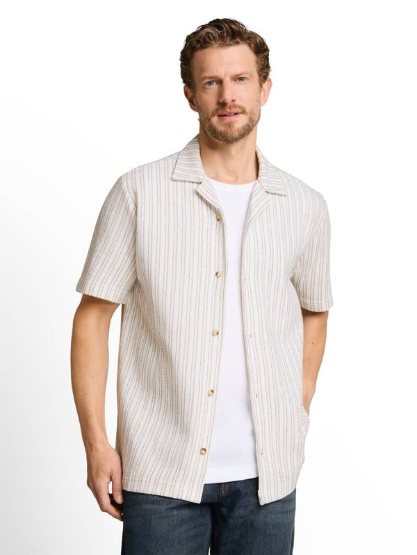 Tom Tailor Gestreept Overhemd Korte Mouw - White Structured Stripe