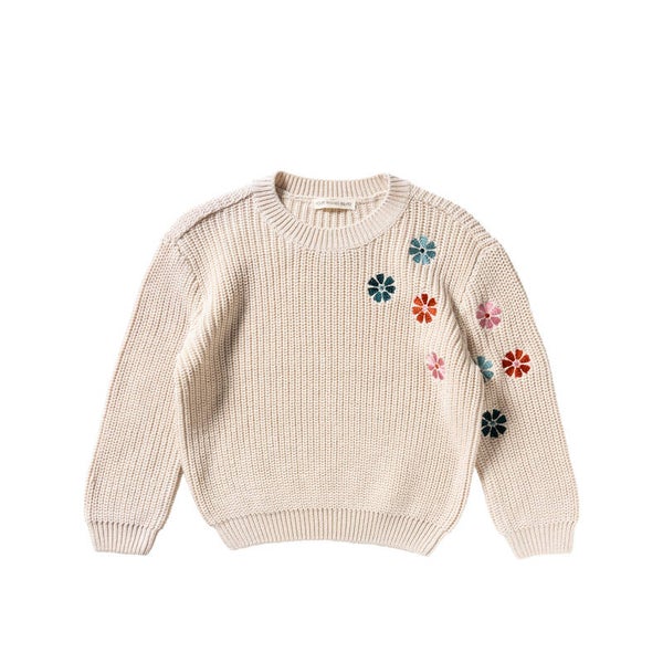 Your Wishes YAW-062MBN Embroidered Flowers Sweater 062 Oyster Gray