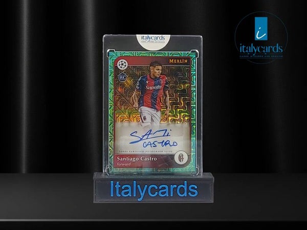 2024-25 TOPPS MERLIN UCC SANTIAGO CASTRO AUTOGRAFO TEAL MOJO 12/75