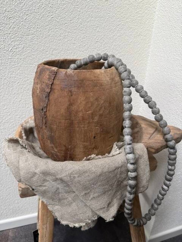 3005, Houten Pot, met metalen beslag, 20,5 hoog, 20,5 diameter
