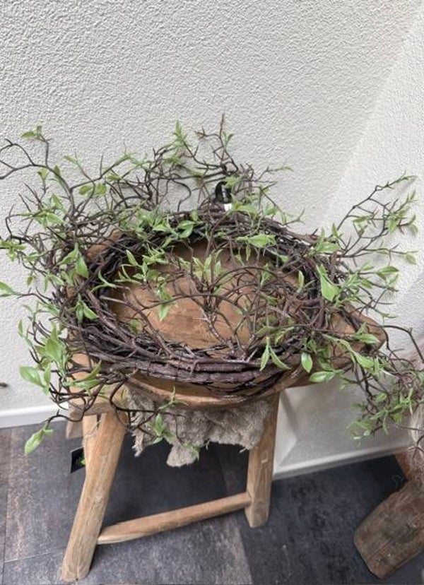 3006, Twijgen krans  maat S, met blad, krans zelf 32 takjes lopen uit naar 65cm