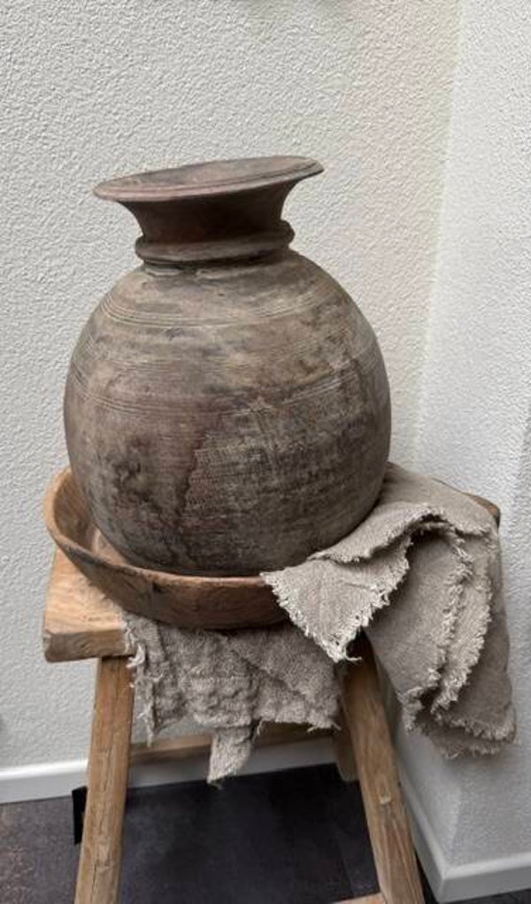 3007, Houten bol pot XL, 33 hoog , diameter 29cm