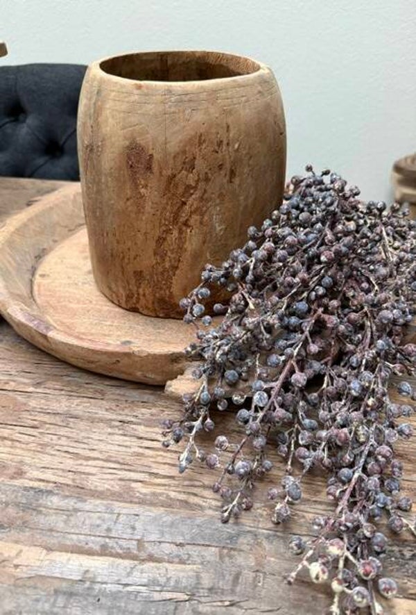 3034, Unieke Houten Nepalse Pot, 20,5cm hoog, 19cm diameter