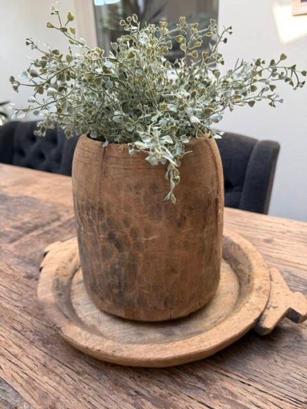 3036, Houten Nepalse Pot, 21cm hoog, 19cm diameter