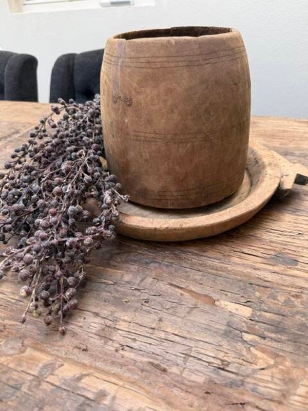 3038, Houten Nepalse Pot, 19,5cm hoog, 20cm diameter