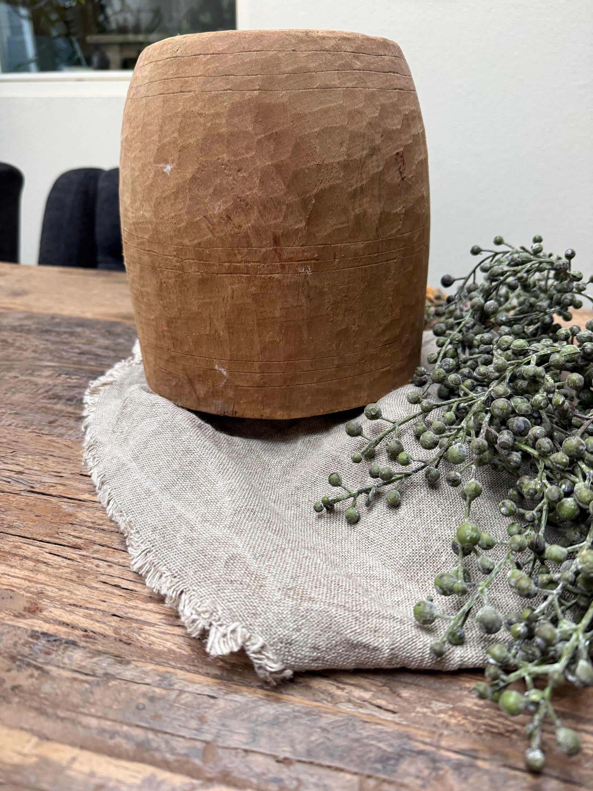 3071, Unieke houten Nepalese pot, 21,5 x20,5cm