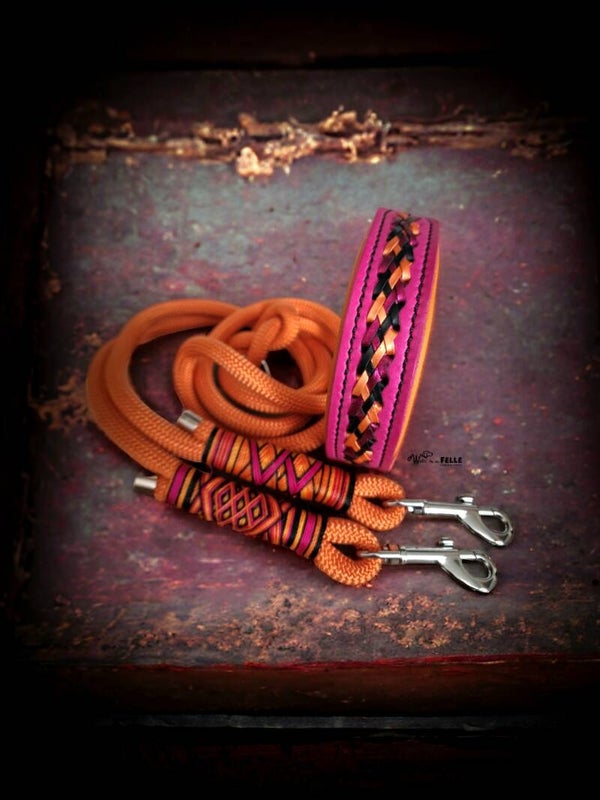 Leder Handgenäht "Pinker Fux mit Aufflechtung"