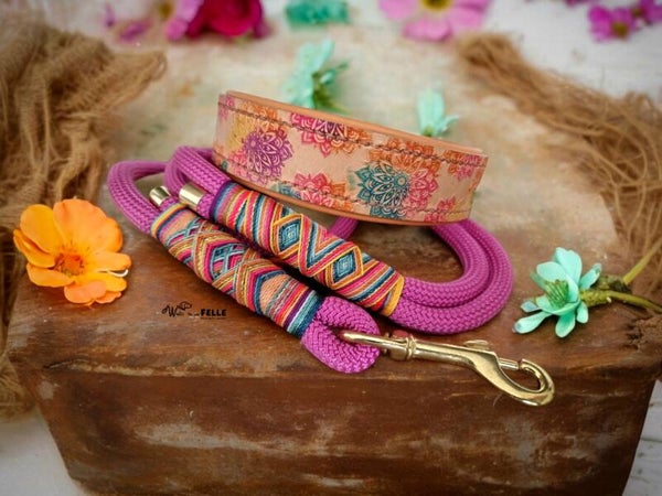 Leder Handgenäht "Mandala Pink/Purple/Türkis/Gelb"