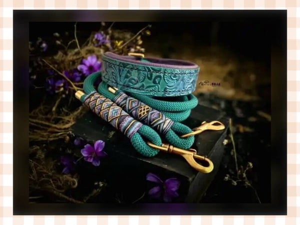 Leder Handgenäht "Purple/Smaragd"