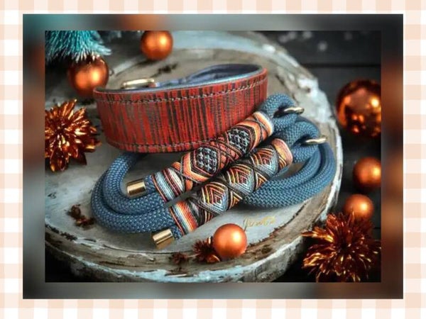 Leder Handgenäht  "Vintage Schimmer Orange/Denim“