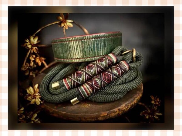 Leder Handgenäht  "Vintage Schimmer Oliv/Gold“