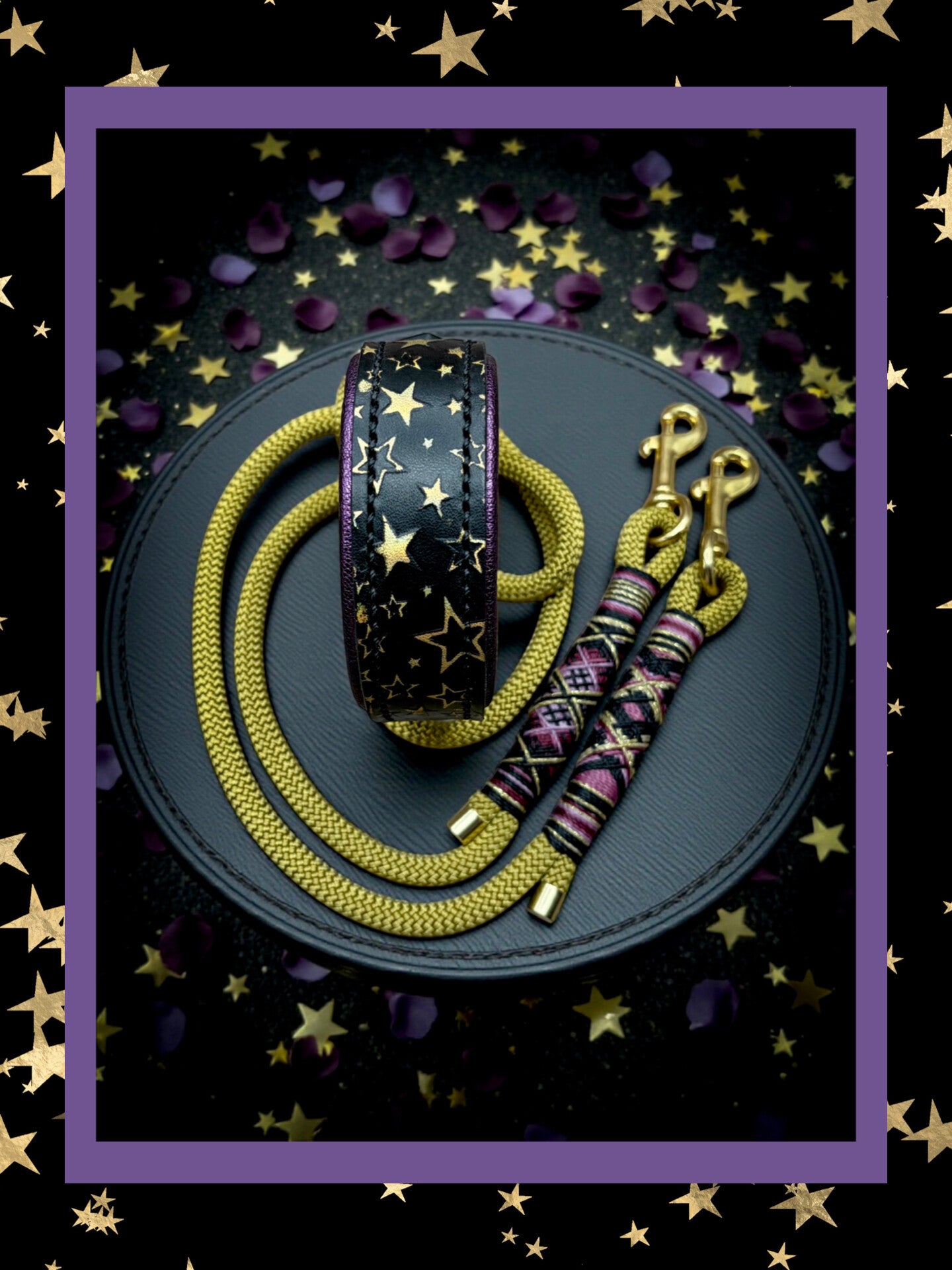 Leder Handgenäht  "Sternenhimmel Purple“