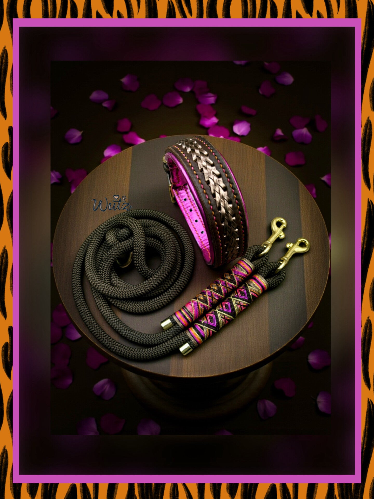 Leder Handgenäht „EspressoPurpur mit Aufflechtung Bronze Schimmer“