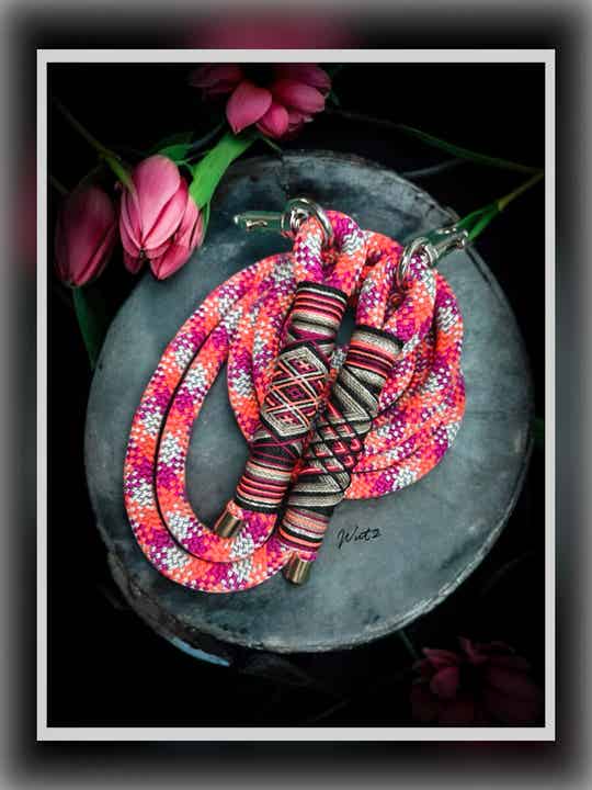 Sofortkauf-Leine Grau/Magenta/Koralle