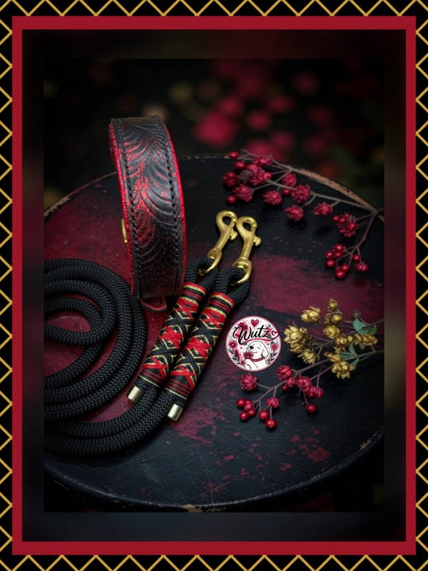 Leder Handgenäht „SchimmerWelle Schwarz/Rot“