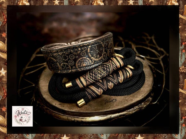 Sofortkauf-Set Leder Handgenäht Steampunk HU 39-45cm  Leine 2m 1fach