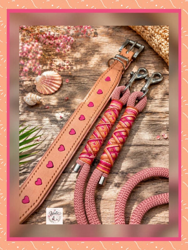 Leder Handgenäht „Herzilein Apricot-Pink“