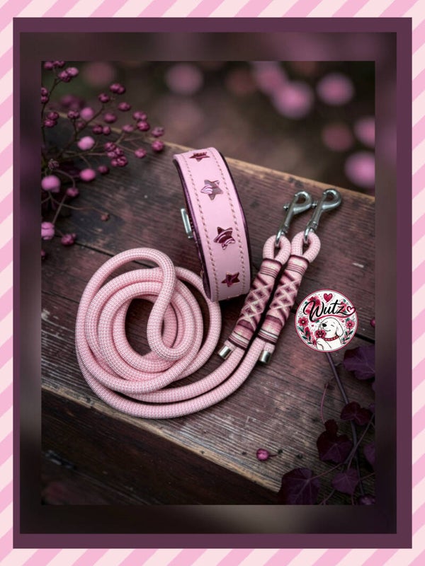 Leder Handgenäht „Sternchen Rosa/Beere-Schimmer“