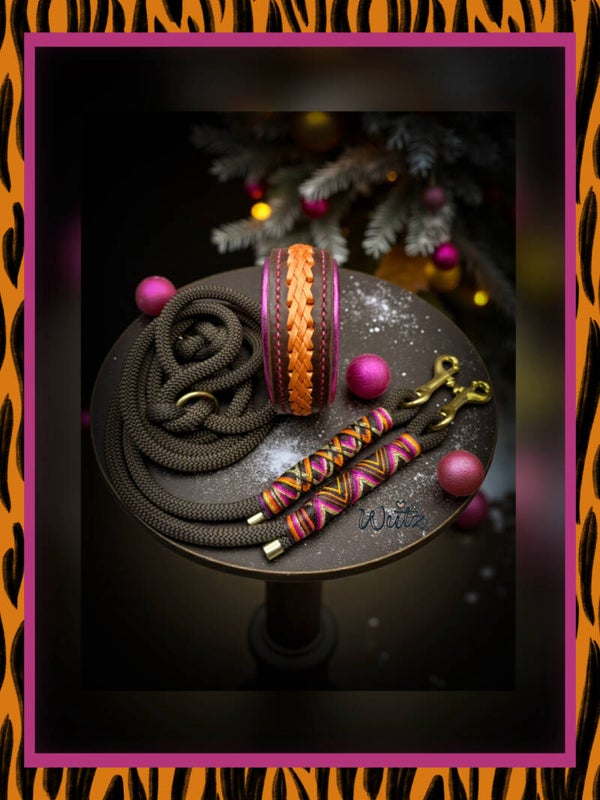 Leder Handgenäht „Espresso mit Aufflechtung Orange Schimmer“