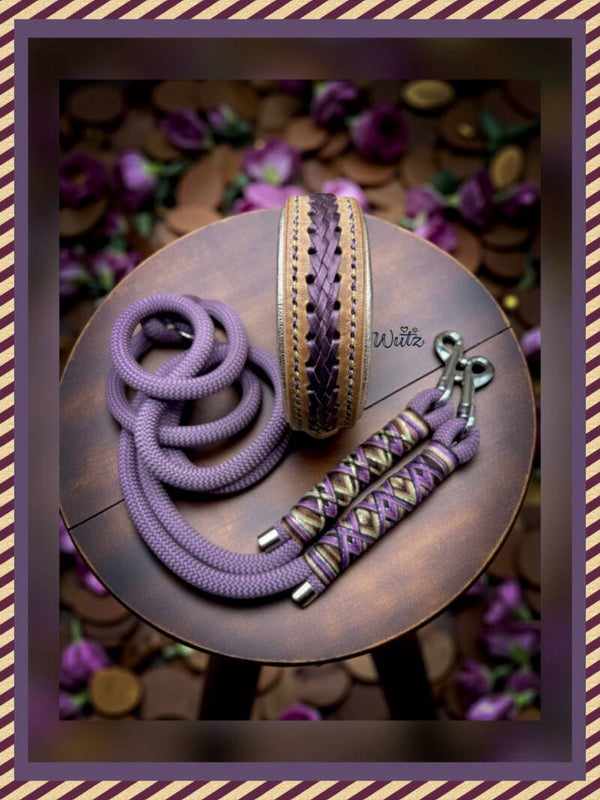 Leder Handgenäht „Taupe mit Aufflechtung Purple“