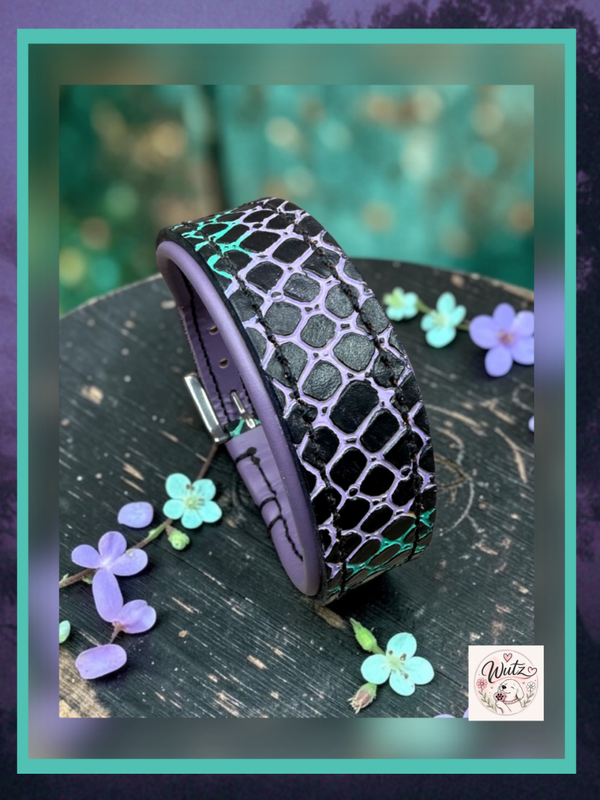 Sofortkauf-Halsband Netz Aqua/Flieder HU 28-34cm