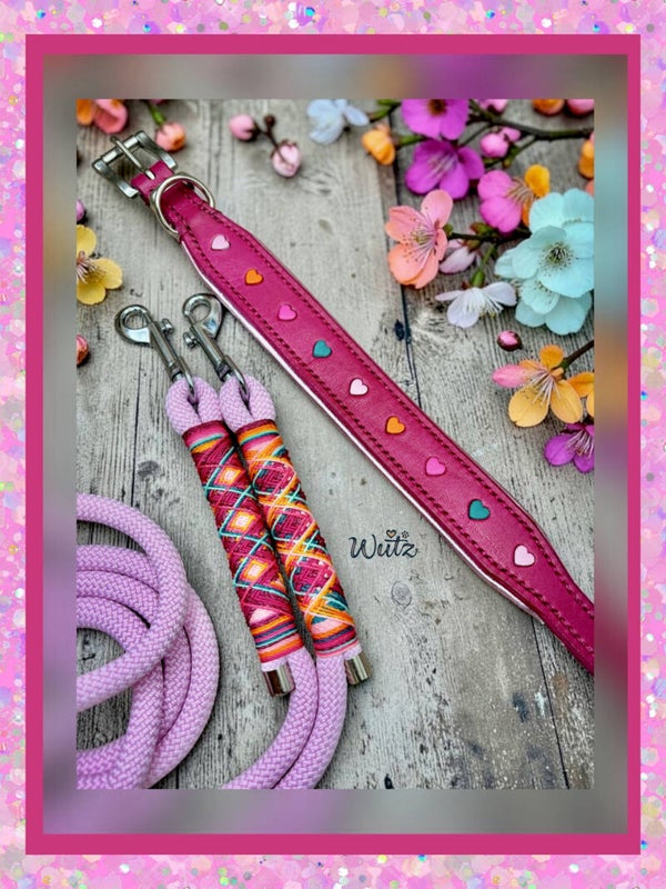 Leder Handgenäht „Herzilein Fuchsia“