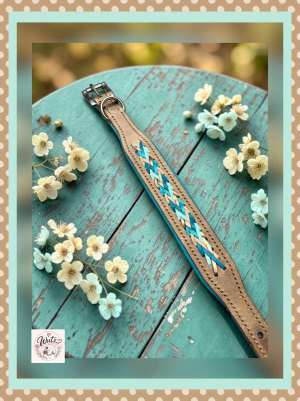 Sofortkauf-Halsband Shabby Tan mit Aufflechtung HU 29-35cm
