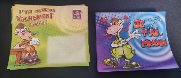 carte avec enveloppes, "je t'aimeuh"