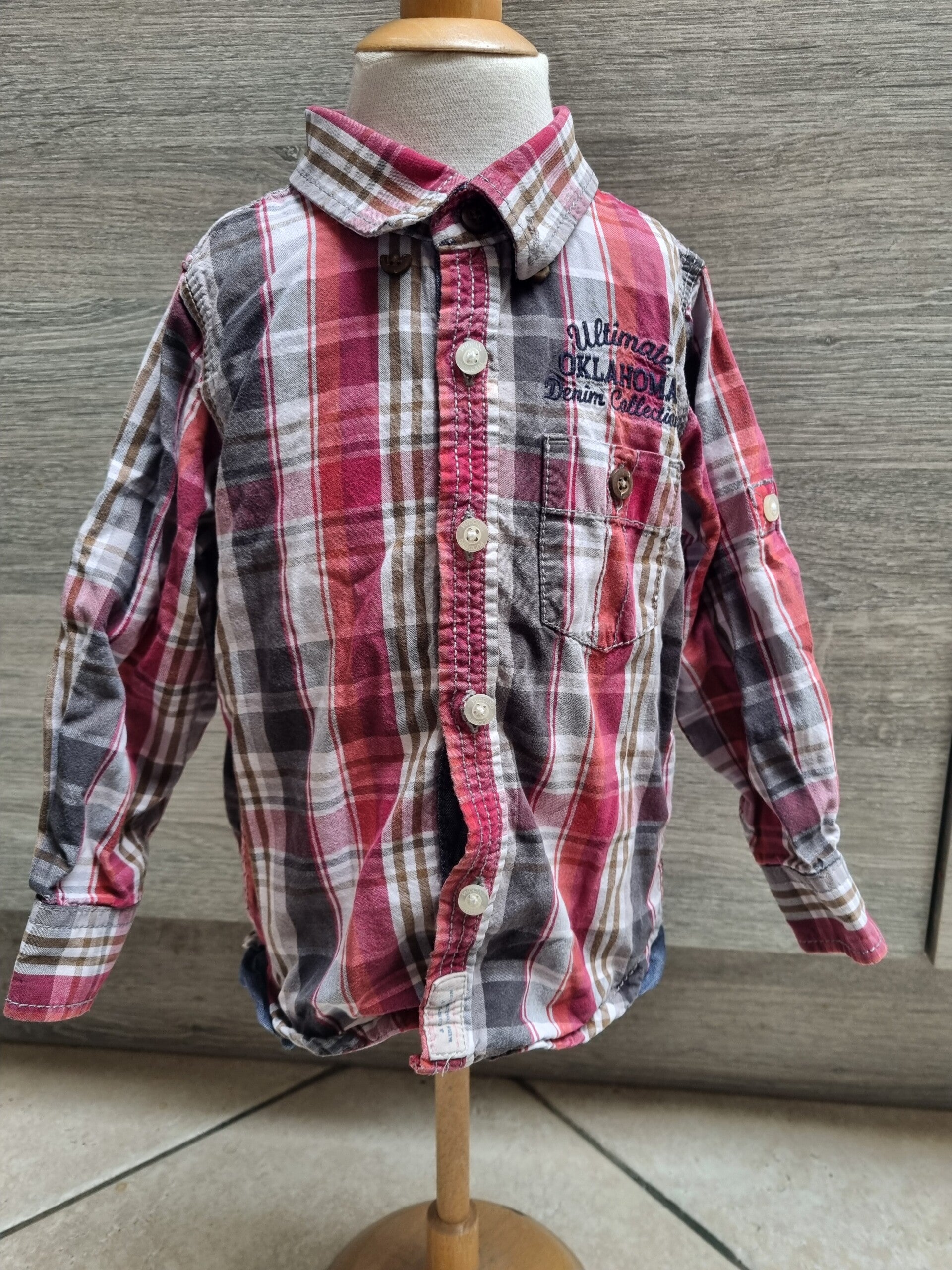 chemise rouge et grise à carreaux 18 mois