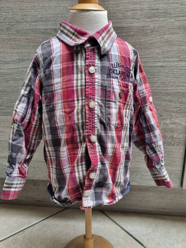 chemise rouge et grise à carreaux 18 mois