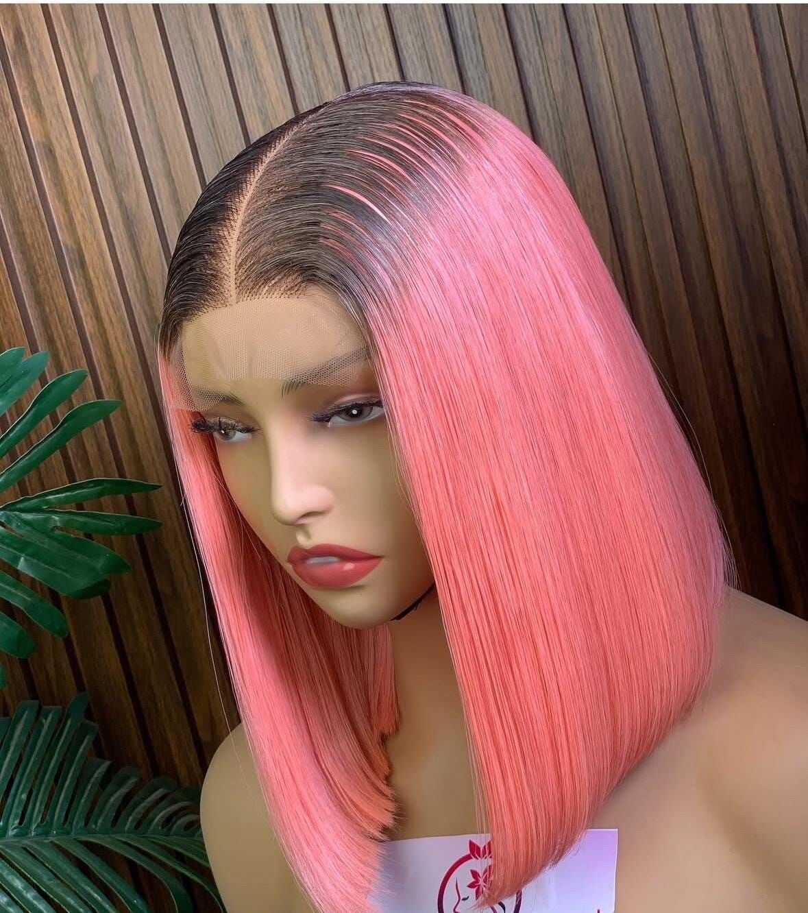 Human hair wig , pink